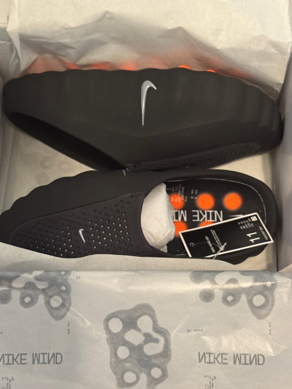 Nike Mind 001 Slides Men’s Black Slip-On Foam Black Orange Outsole Accents